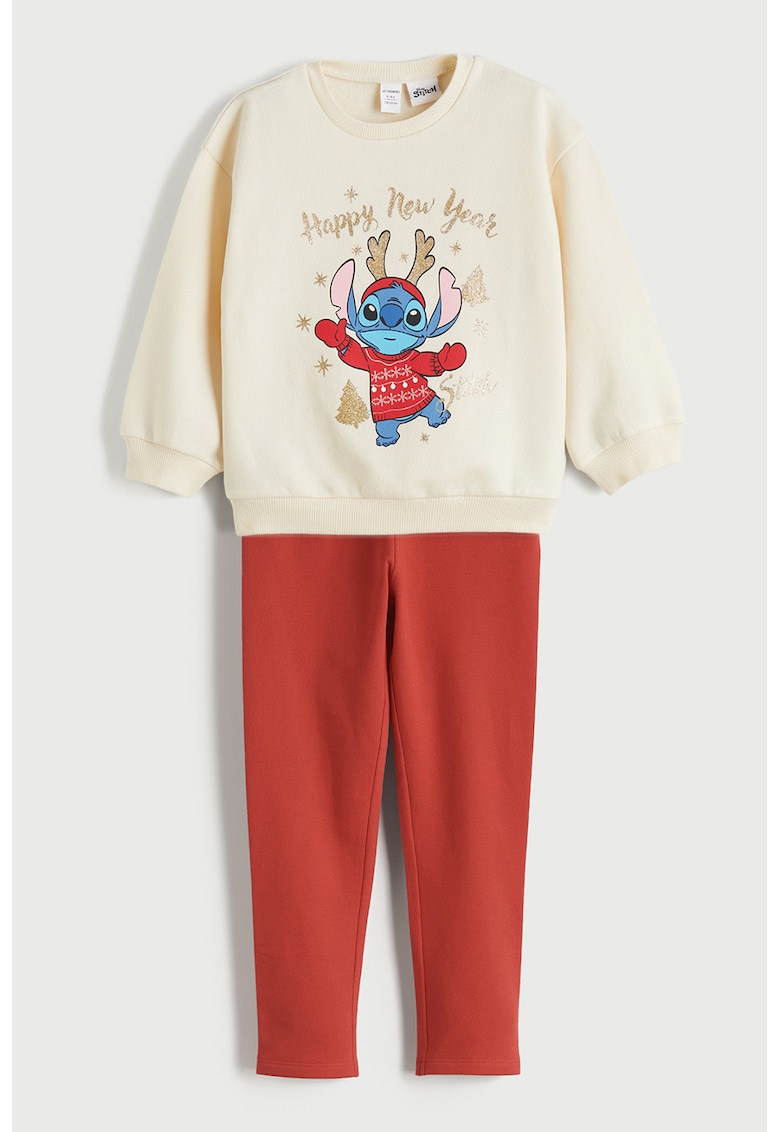 Set de bluza si colanti cu imprimeu - Portocaliu/Crem