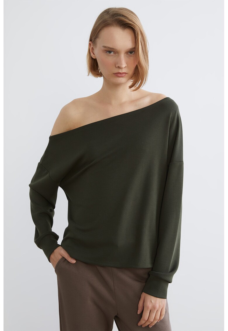 Bluza de trening cu decolteu pe un umar - Kaki