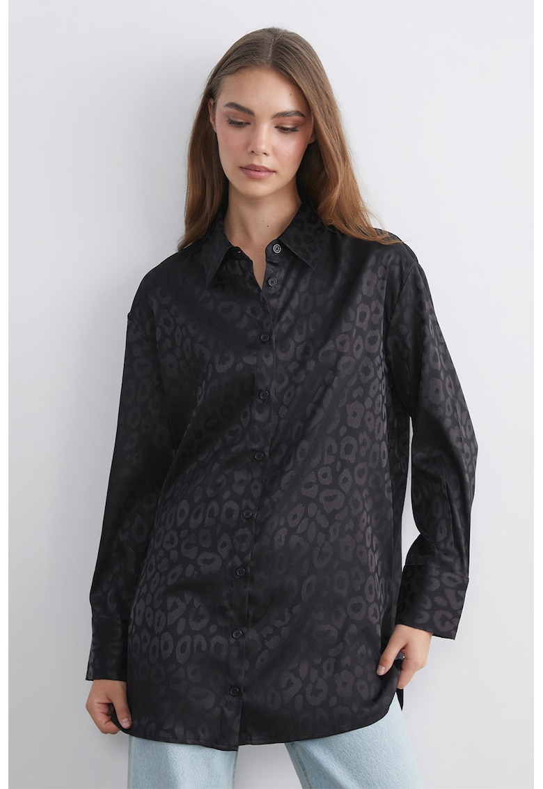 Camasa lejera cu animal print - Negru
