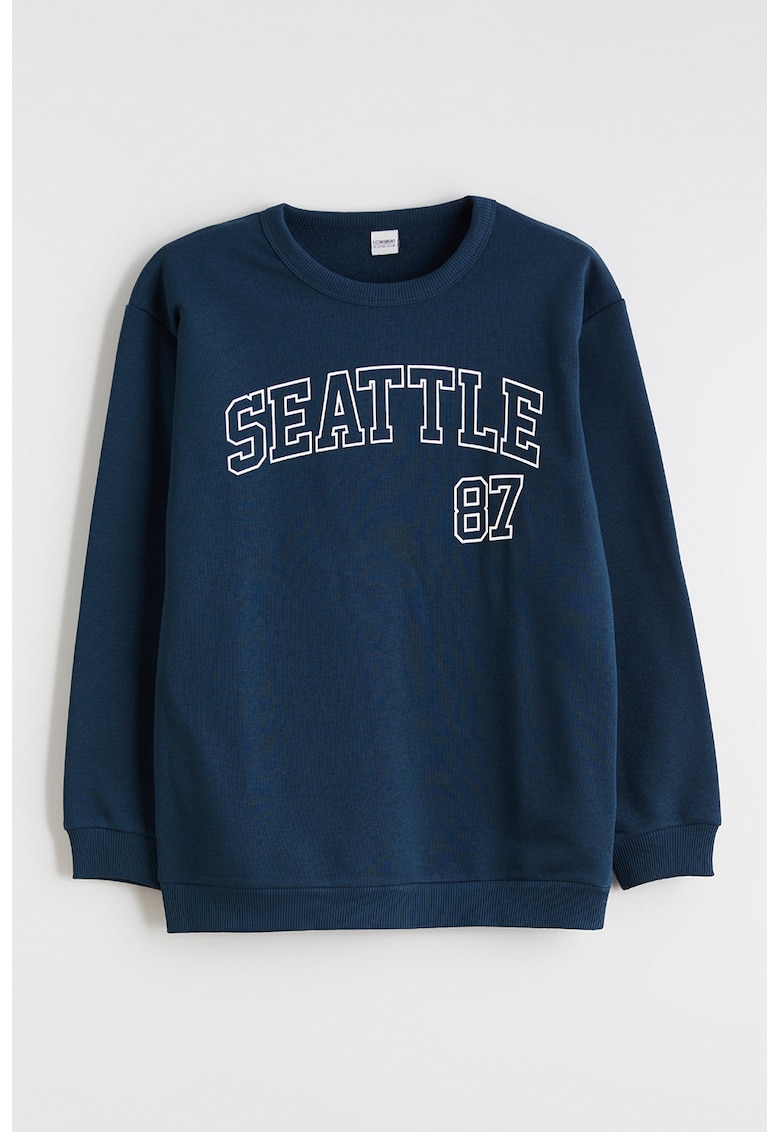 Bluza de trening din amestec de bumbac cu imprimeu text - Bleumarin