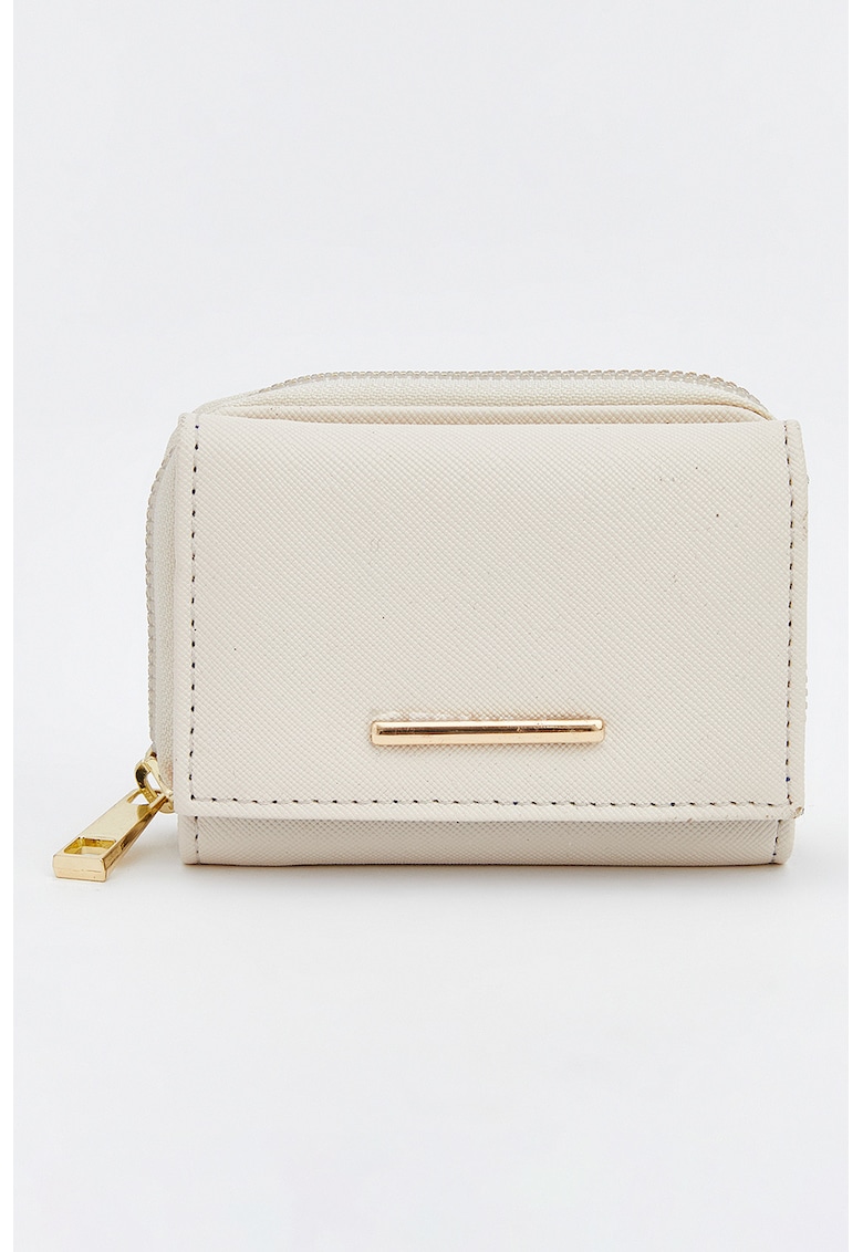 Portofel din piele ecologica cu fermoar - Alb murdar