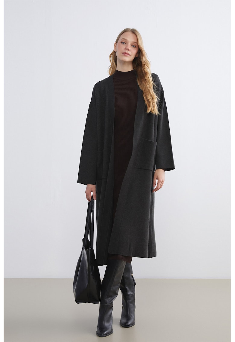 Cardigan lung cu model uni - Gri antracit