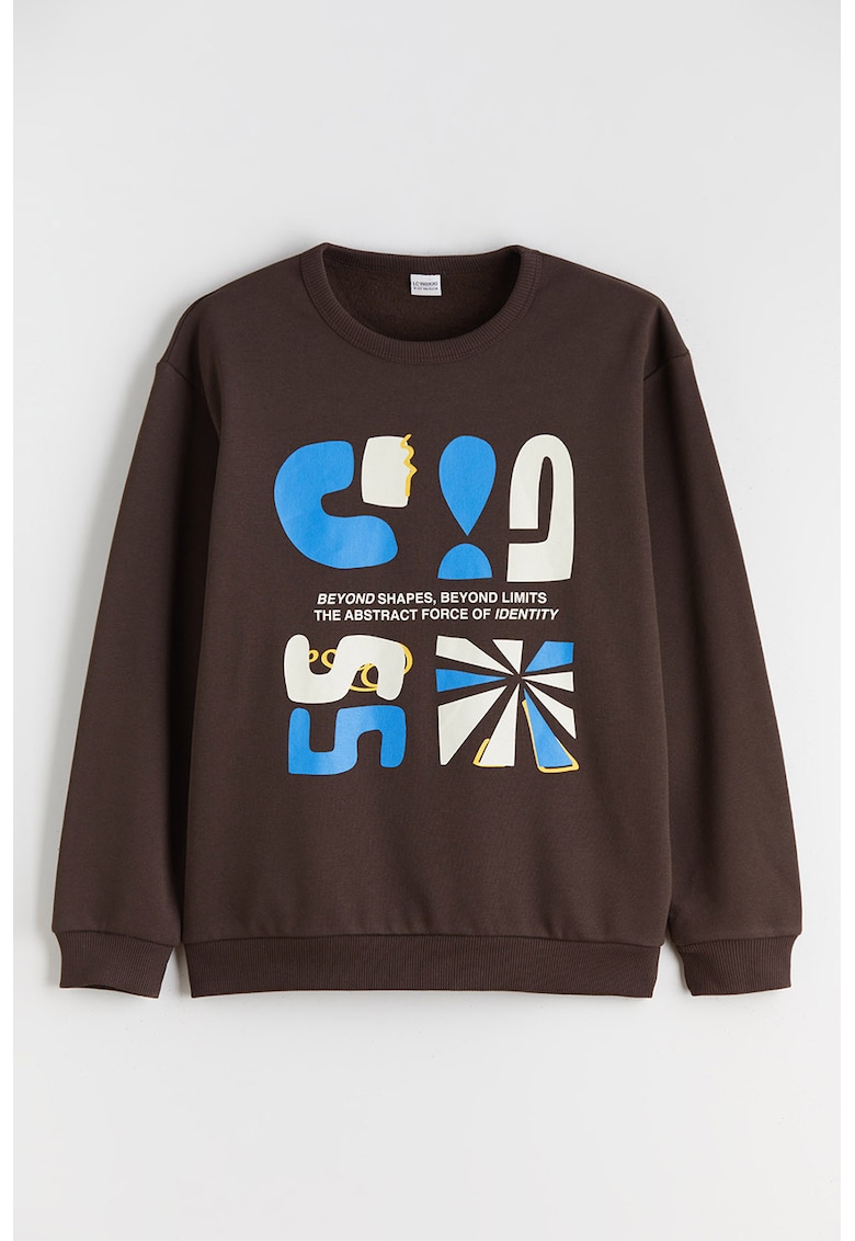 Bluza de trening cu model text - Maro/Albastru