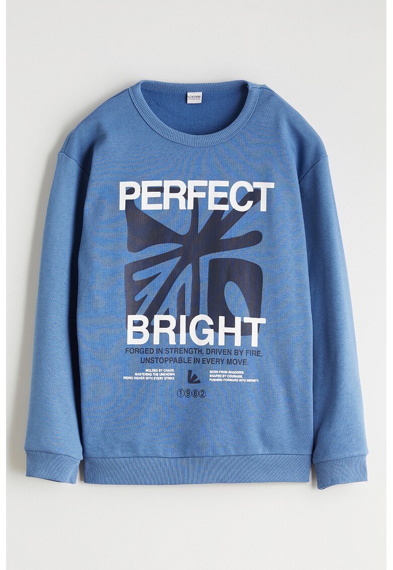 Bluza de trening cu model text si decolteu la baza gatului - Albastru pastel