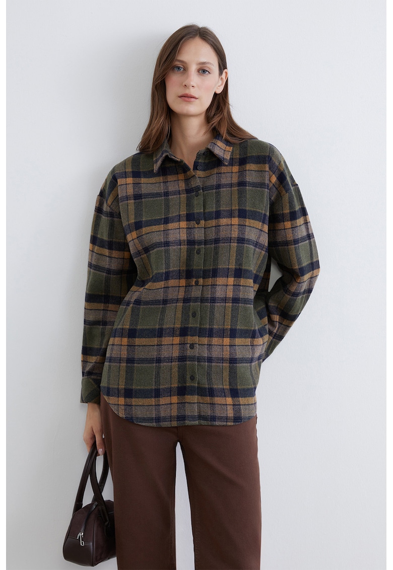 Camasa cu guler clasic si model in carouri - Verde inchis/Bleumarin