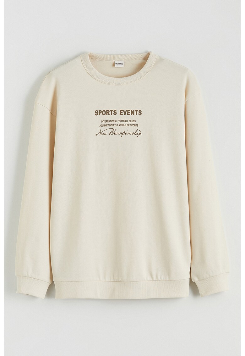 Bluza de trening din bumbac cu imprimeu text - Alb fildes