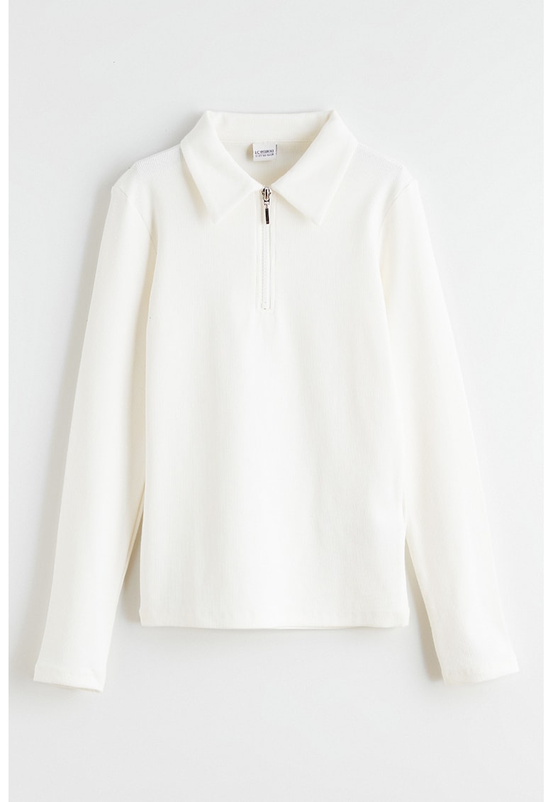 Bluza polo cu fenta cu fermoar - Alb