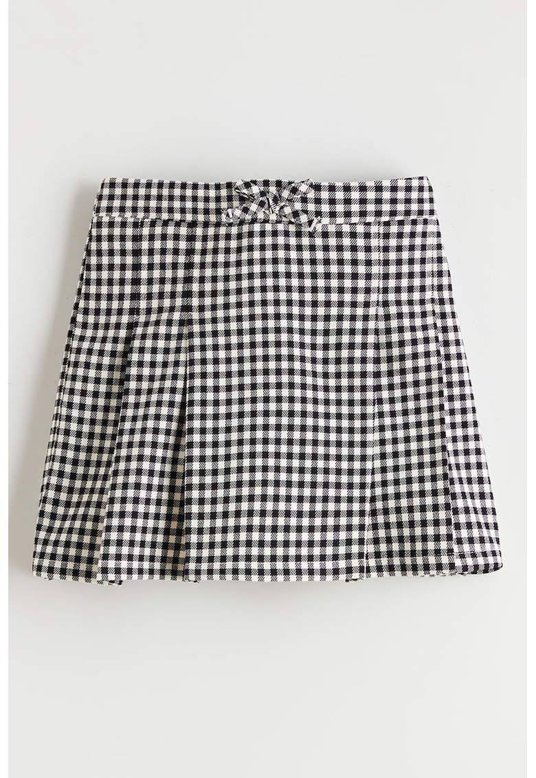 Fusta-pantalon scurta cu talie elastica si model in carouri - Alb/Negru