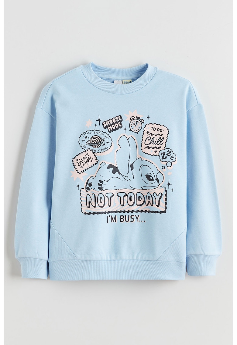Bluza de trening din amestec de bumbac cu imprimeu Stitch - Albastru deschis