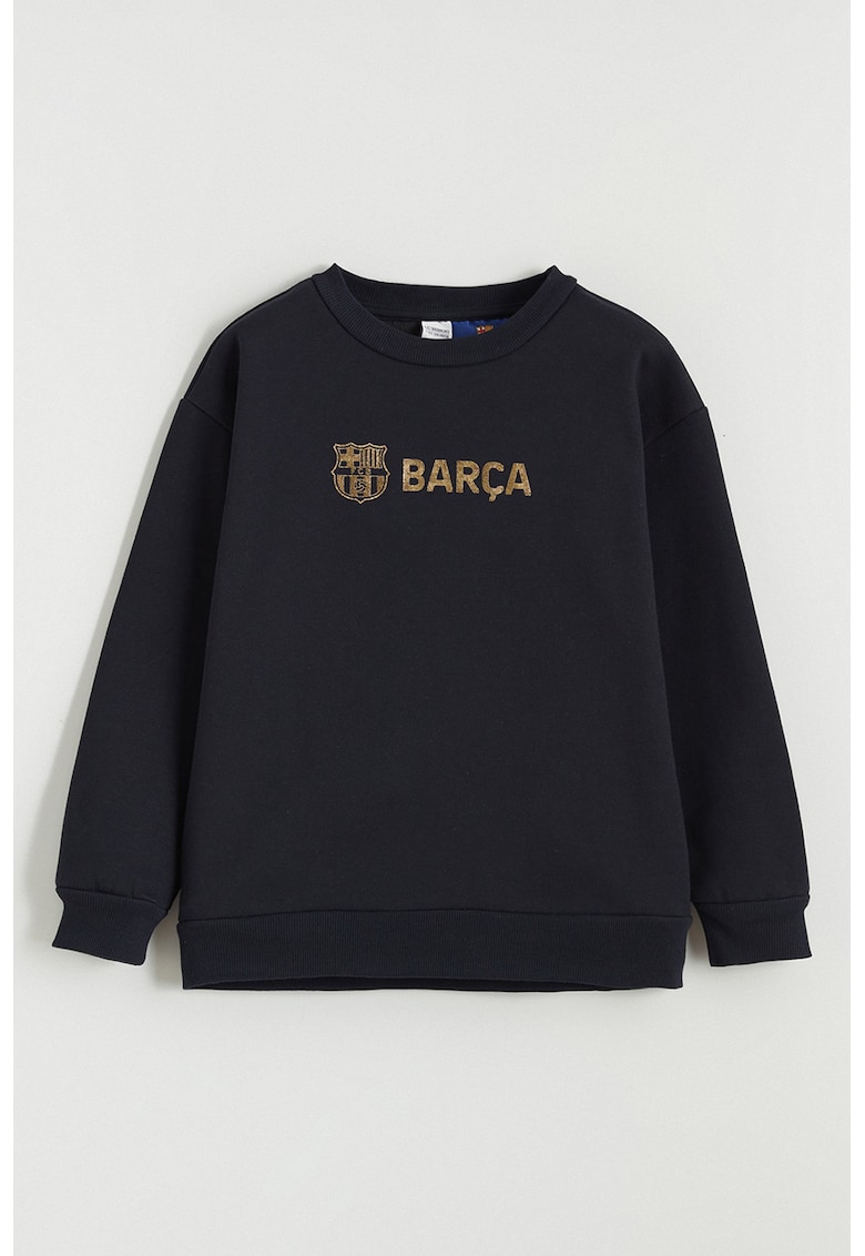 Bluza de trening cu decolteu la baza gatului si imprimeu text - Negru