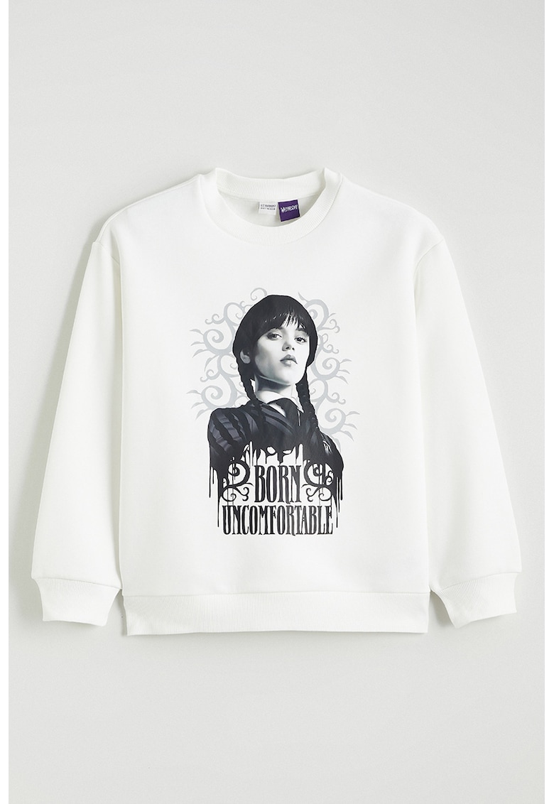 Bluza de trening cu imprimeu Wendnesday - Alb optic