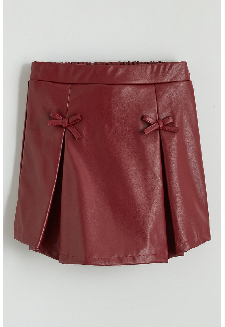 Fusta-pantalon scurta din piele ecologica cu detalii funda - Rosu inchis