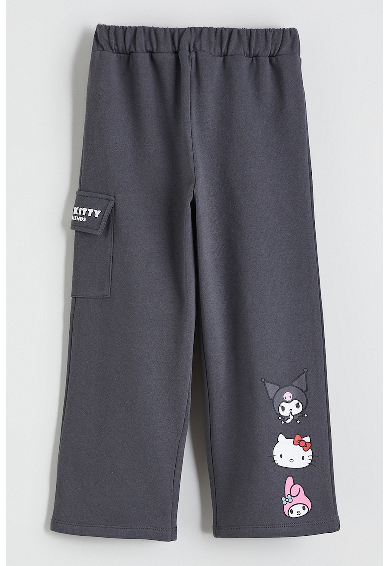 Pantaloni de trening cu talie elastica si detalii Hello Kitty - Gri cenusiu
