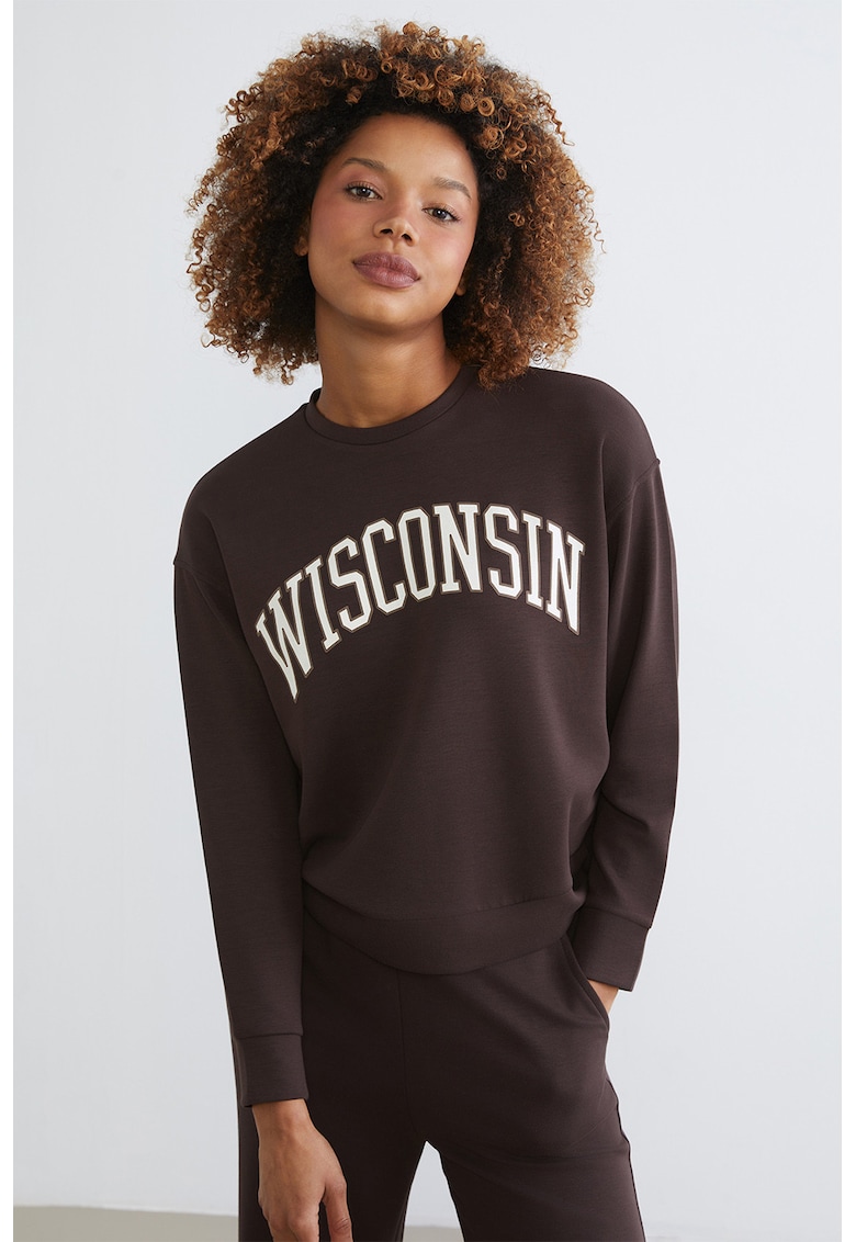 Bluza de trening cu imprimeu text - Maro