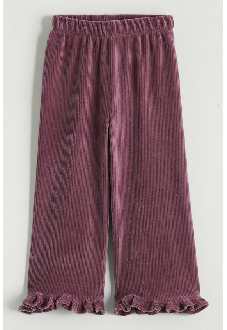 Pantaloni striati cu terminatie cu volane - Roz inchis