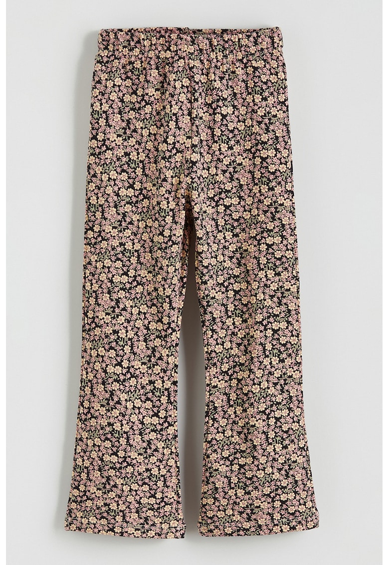 Pantaloni cu croiala ampla si imprimeu floral - Negru/Bej deschis