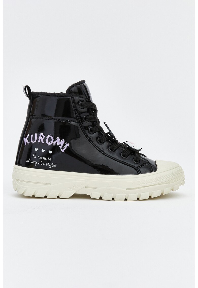 Ghete din piele ecologica lacuita cu sireturi - Negru