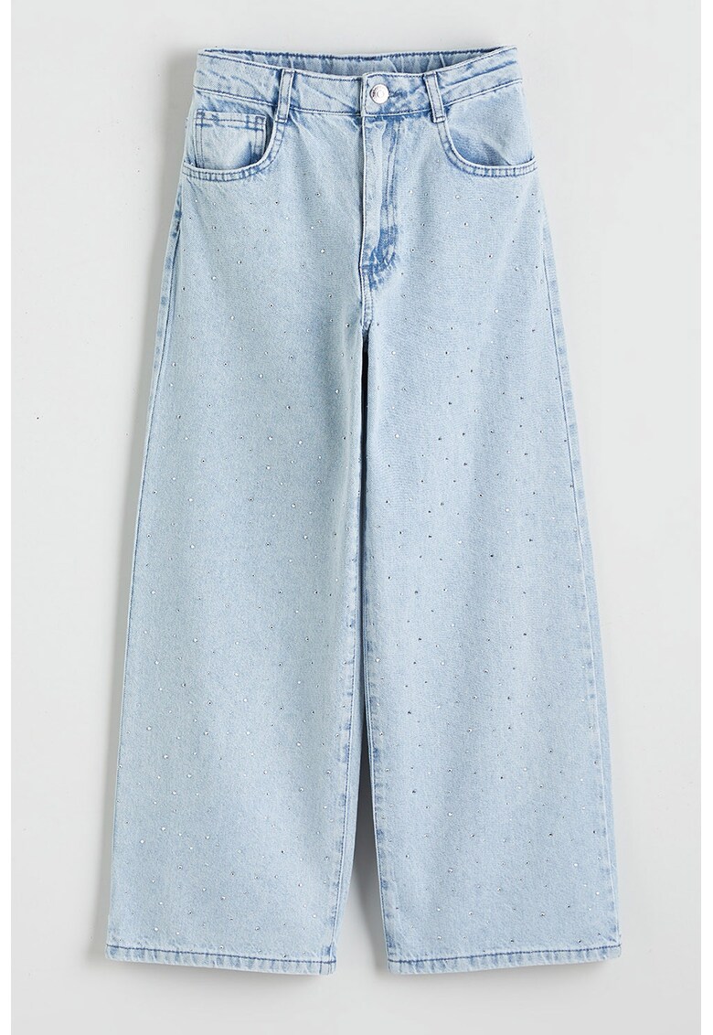 Blugi cu croiala ampla si talie ajustabila - Albastru deschis