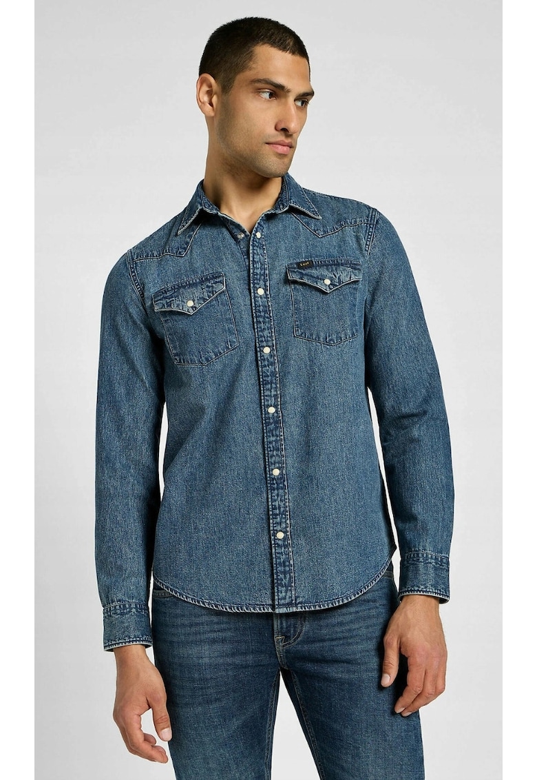 Camasa Regular fit - fermoar - bumbac - albastru -