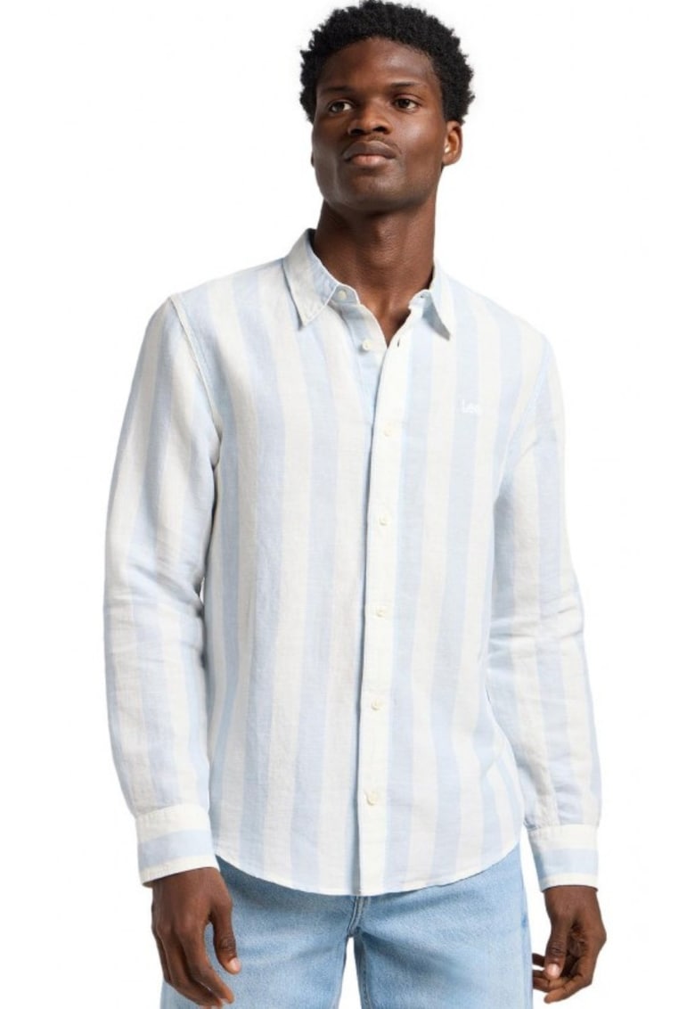 Camasa barbati - PATCH SHIRT - dungi - albastru - bumbac - maneca scurta -