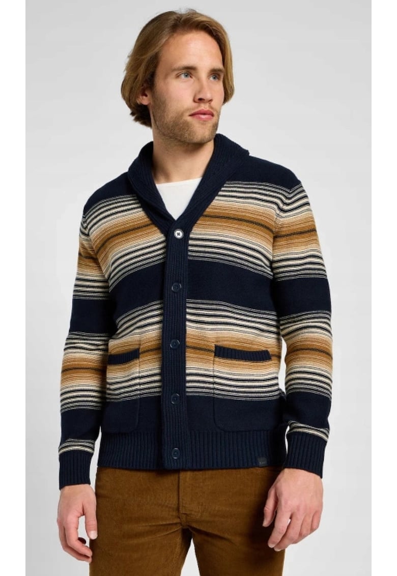 Pulover barbati - cardigan cu nasturi - gros - albastru - bumbac