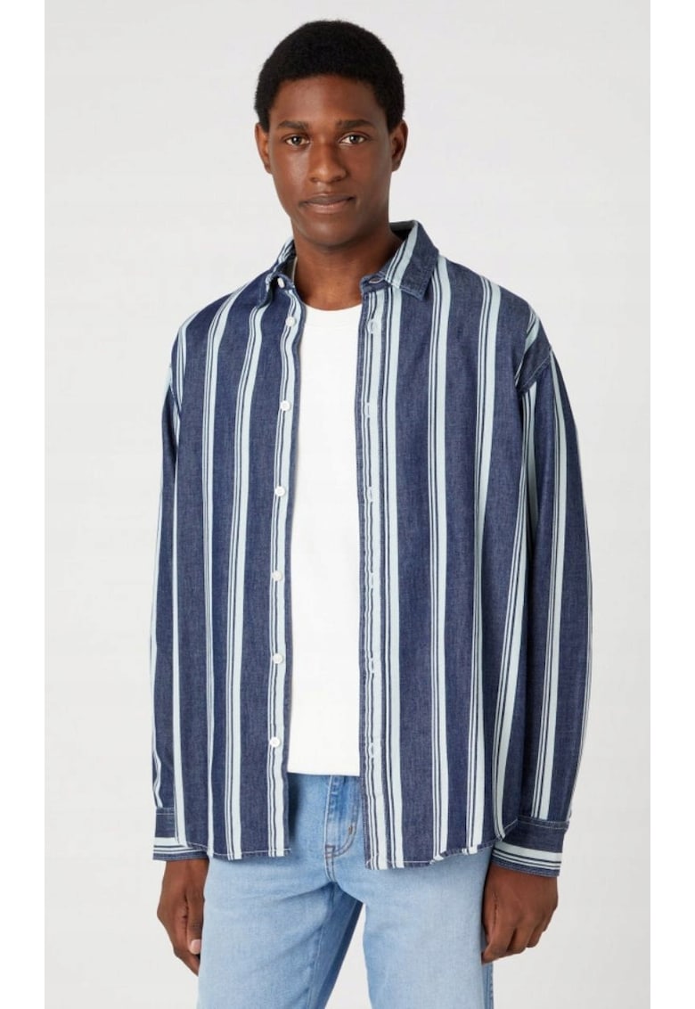 Camasa barbati - supradimensionata - bumbac - albastru - maneca scurta -