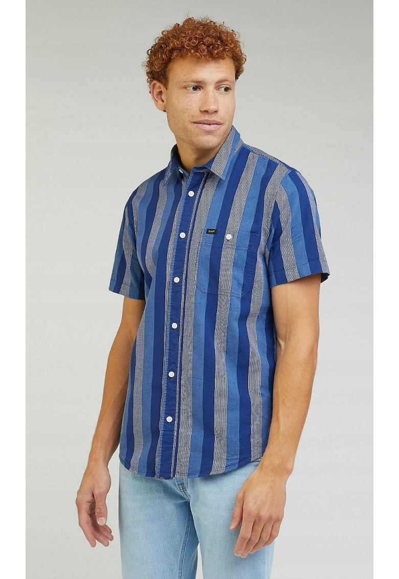 Camasa barbati - model in dungi - regular fit - albastru - bumbac -