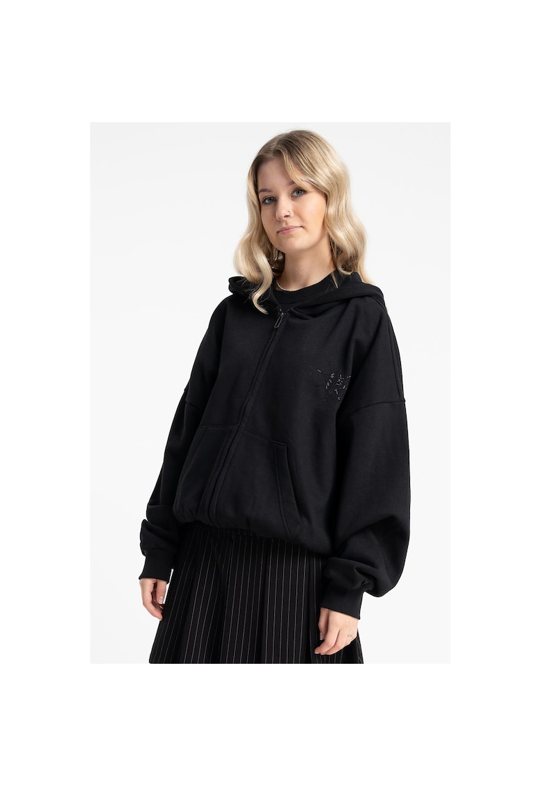 Hanorac supradimensionat cu strasuri pe fata si spate