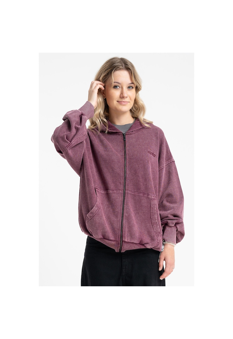 Hanorac supradimensionat cu fermoar si efect decolorat