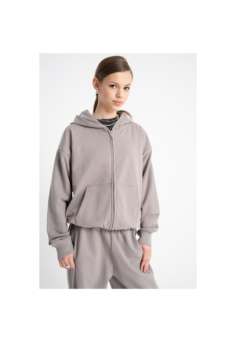 Hanorac lejer cu imprimeu pe spate si fermoar - Bej