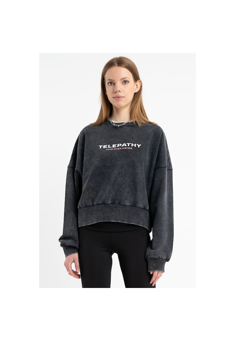 Bluza de trening cu imprimeu text Boxy - Negru