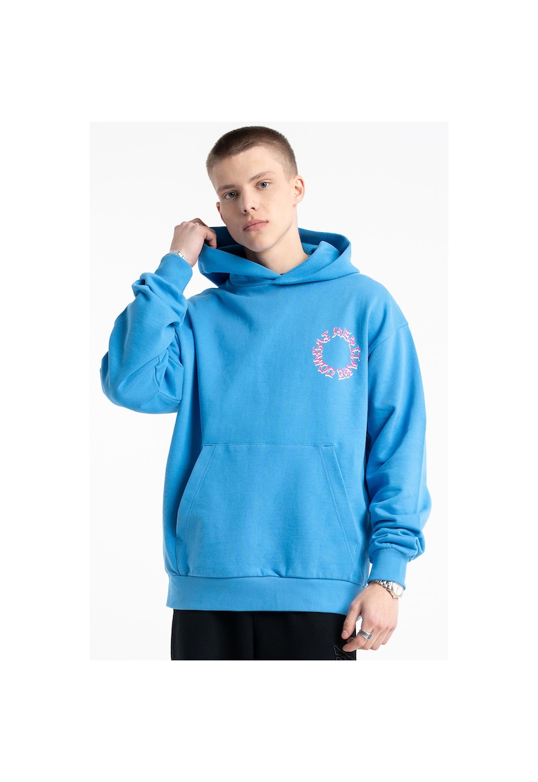 Hanorac cu imprimeu text pe spate si buzunar kangaroo -