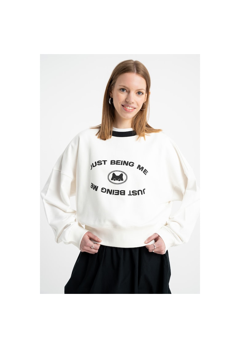 Bluzon din bumbac cu imprimeu text