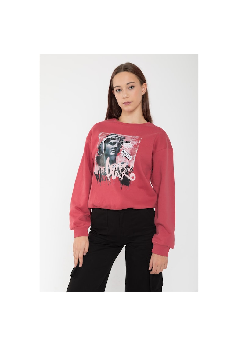 Bluza de trening cu imprimeu si maneci cazute