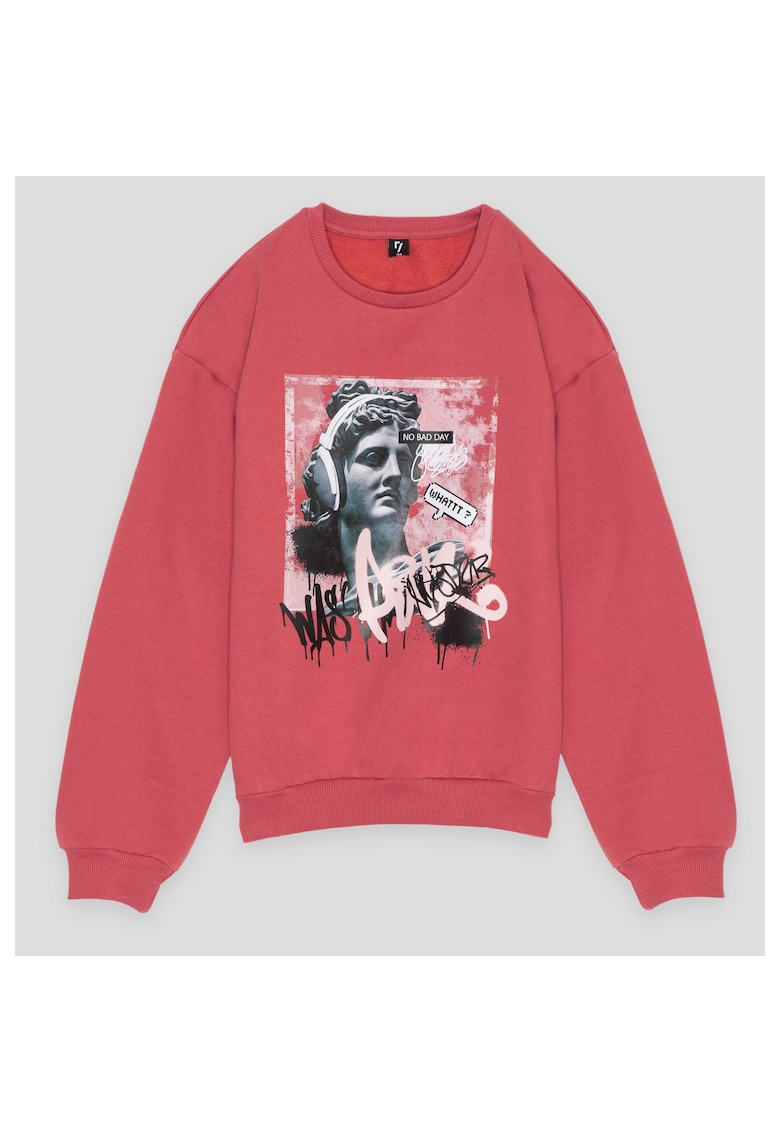 Bluza de trening cu imprimeu si maneci cazute