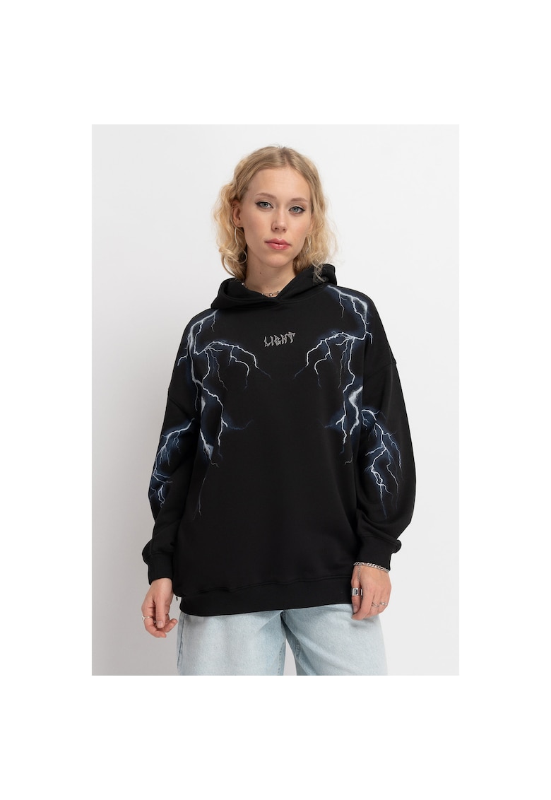 Hanorac oversize cu maneci cazute si imprimeu in fata