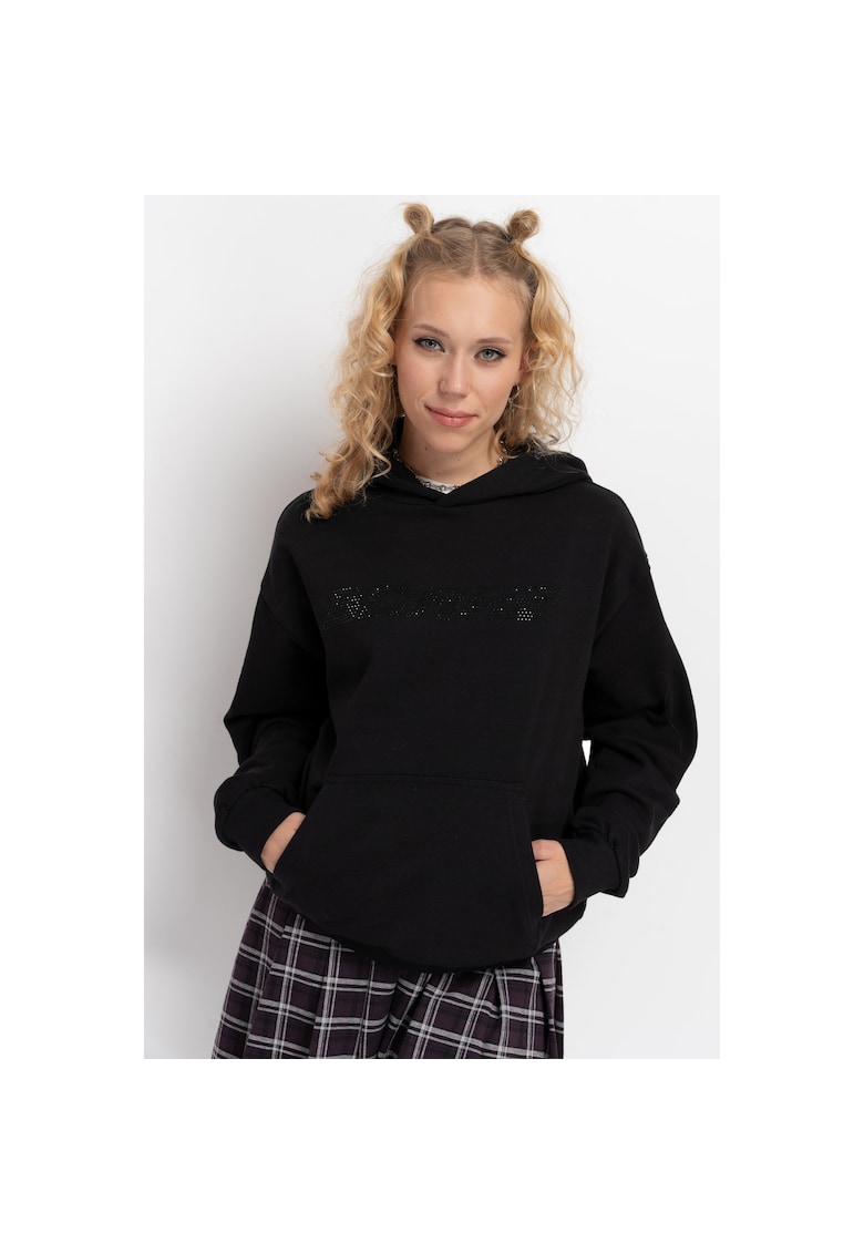 Hanorac cu text din strasuri stralucitoare - Negru