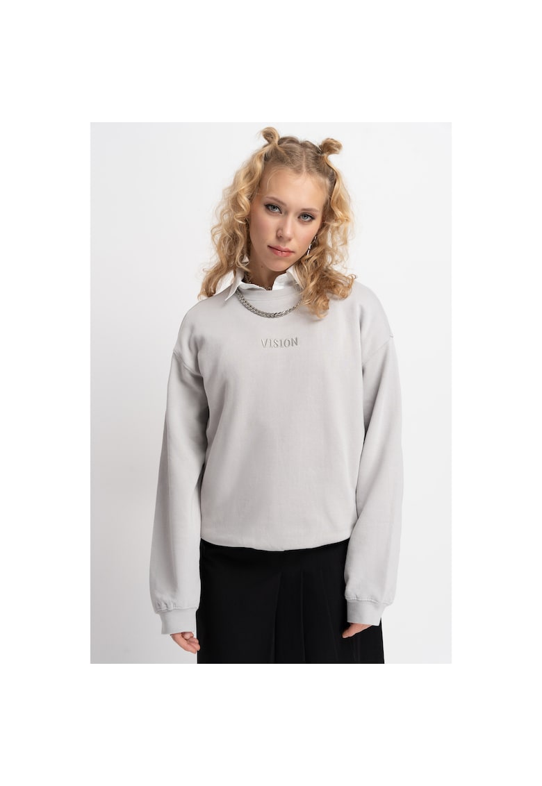 Bluza de trening lejera cu maneci cazute si detaliu brodat