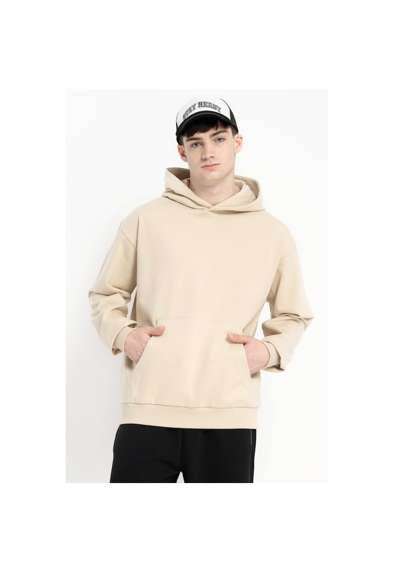 Hanorac cu maneci cazute si buzunar kangaroo - Crem