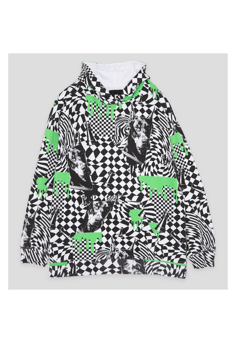 Hanorac cu imprimeu variat si buzunar kangaroo - Multicolor