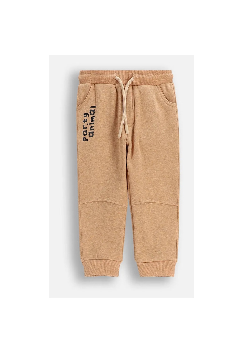 Pantaloni copii - bej - captuseala din blana - aplicatie animalut - talie elastica