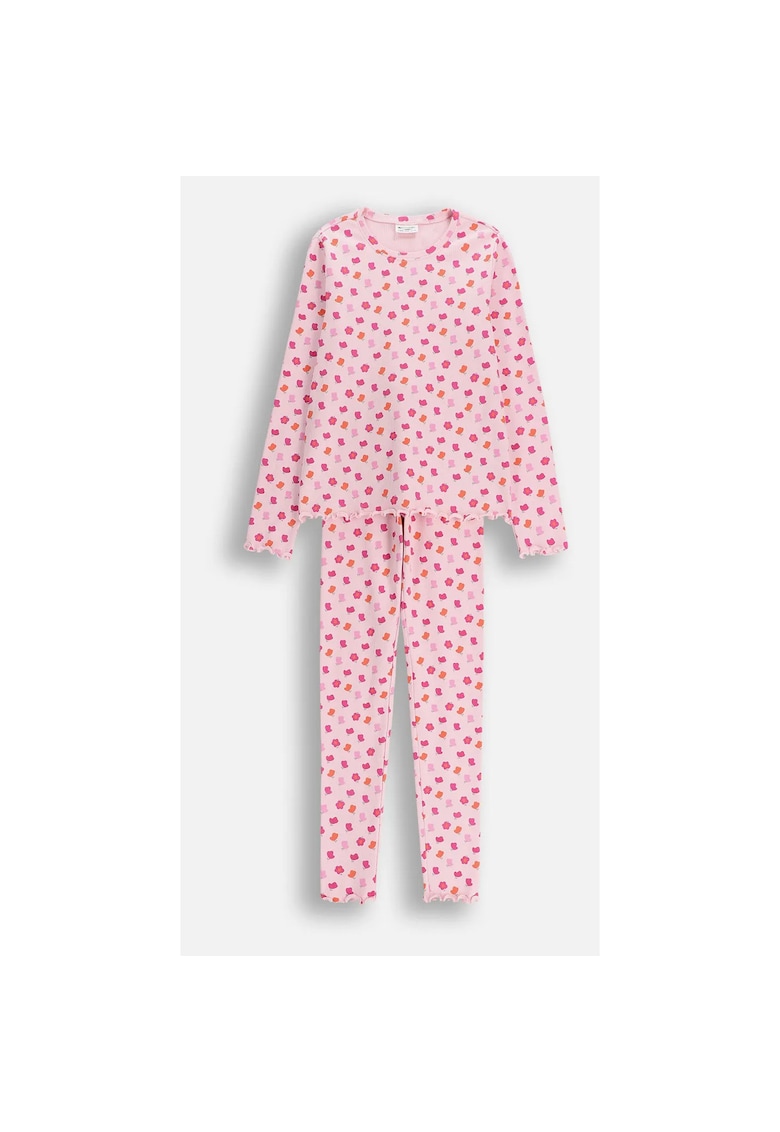 Pijama din bumbac cu imprimeu floral