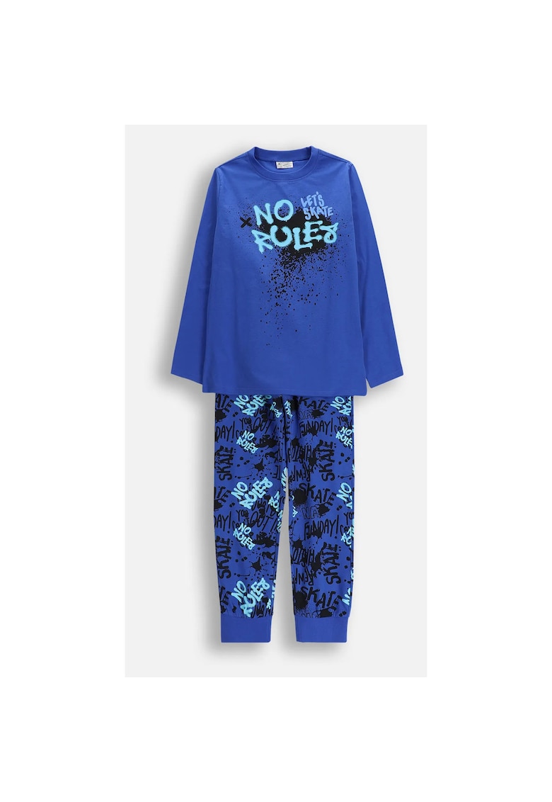 Pijama din bumbac cu imprimeu cu text