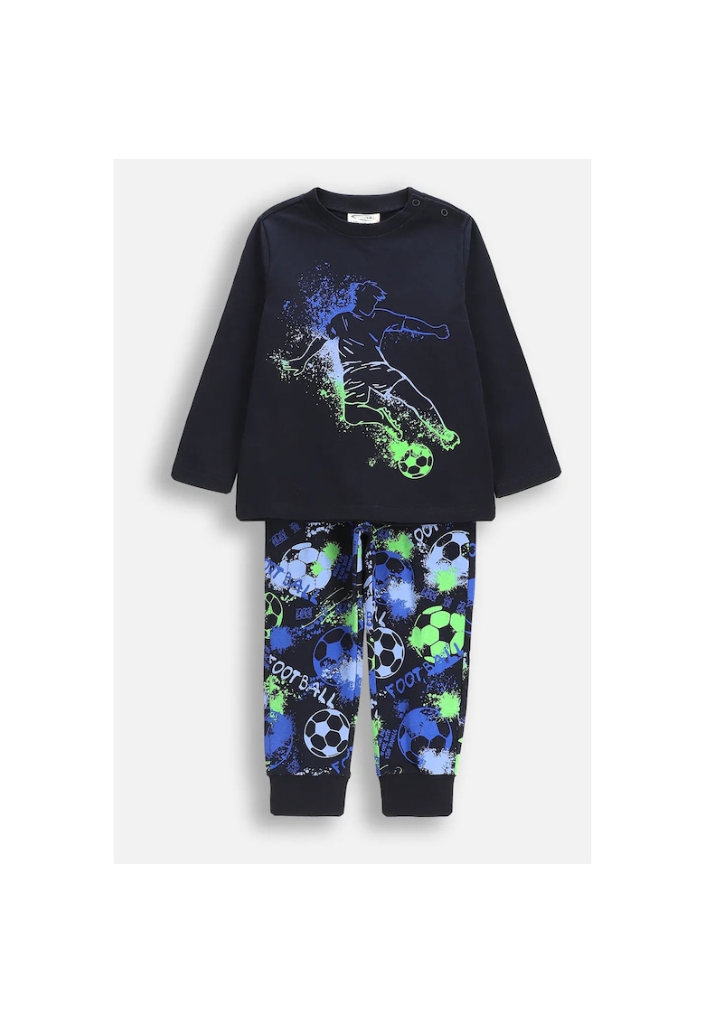 Pijama din bumbac cu imprimeu multicolor