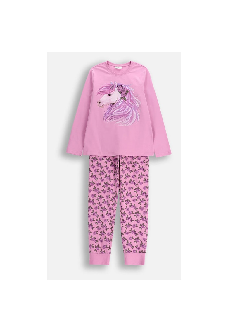 Pijama lunga din bumbac cu imprimeu