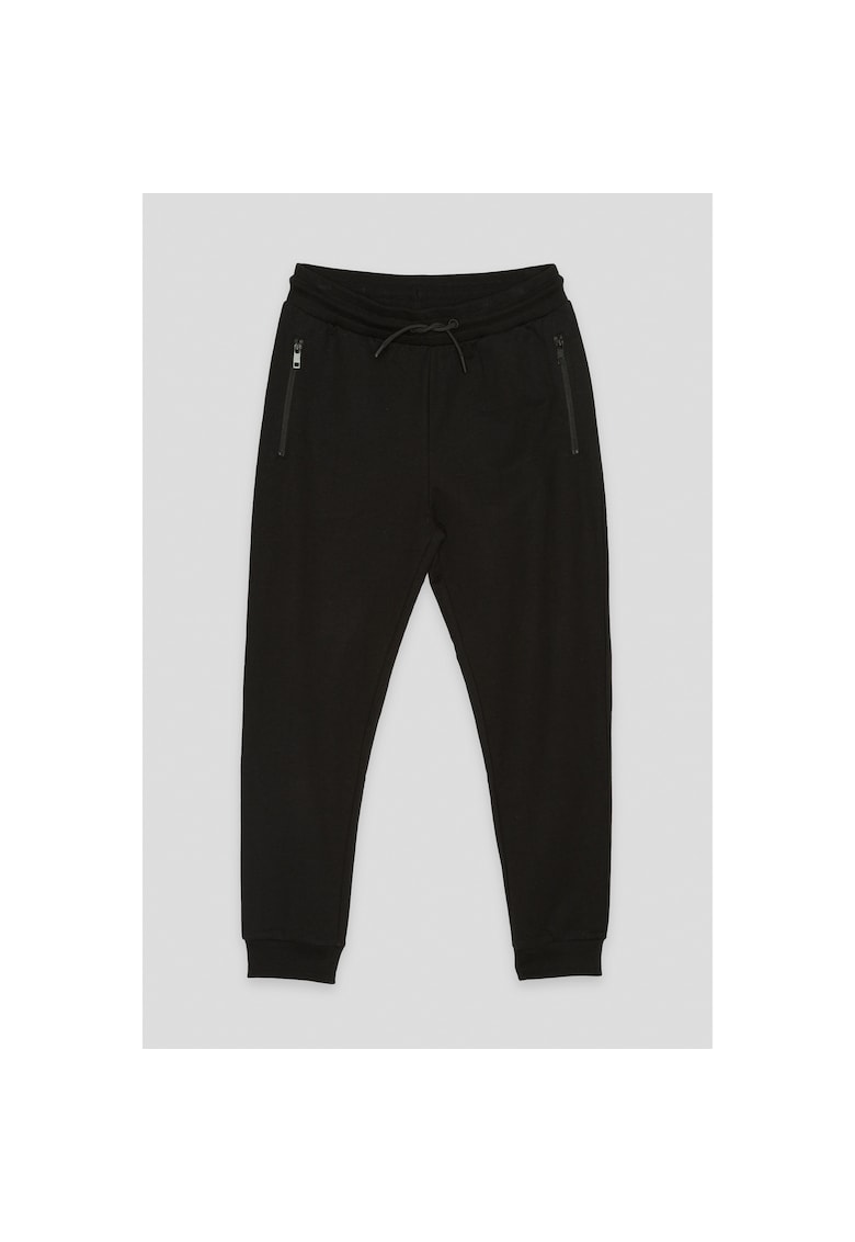 Pantaloni de trening cu buzunare cu fermoar si model uni -