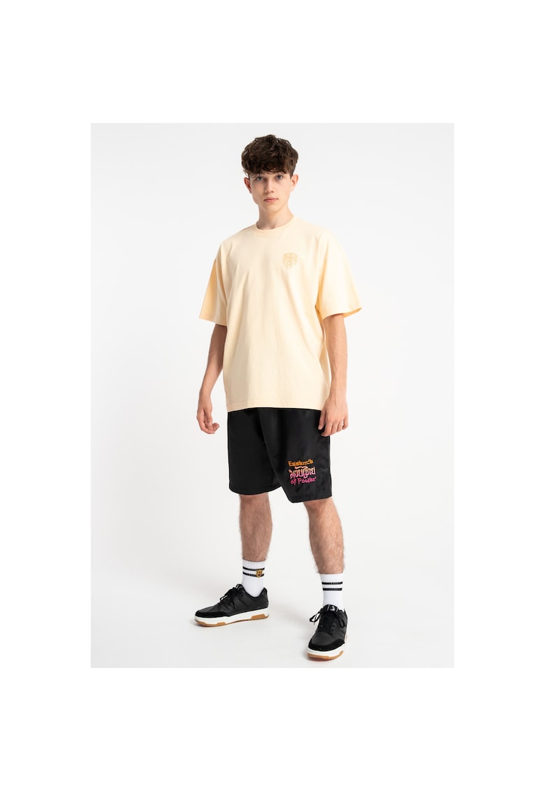 Pantaloni scurti cu imprimeu text - Negru