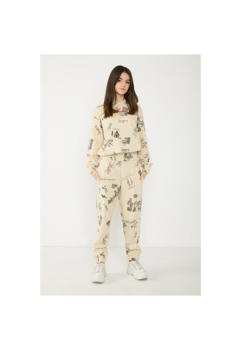 Pantaloni de trening cu imprimeu si talie elastica