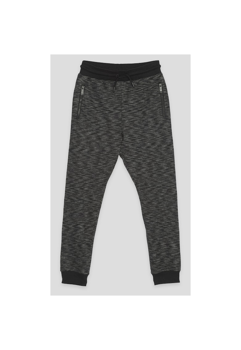 Pantaloni de trening cu buzunare cu fermoar si aspect melanj - Gri