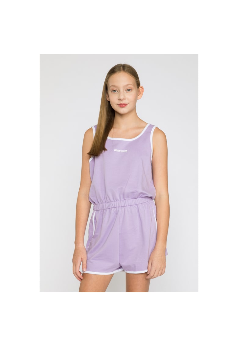 Salopeta scurta cu banda elastica in talie - Mov